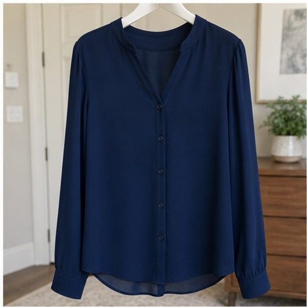 Navy Button Blouse